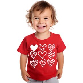 تي شيرت للأطفال الصغار البنات والأولاد لعيد الحب على شكل قلب، بأكمام قصيرة من القطن، 4T-1T in Kuwait