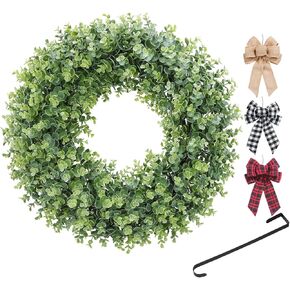 KuiMen Wreath, Boxwood Wreath,Wreaths for Front Door, 18" Green Wreaths, Years Wall Window Door Weddind Home Farmhouse Decoration