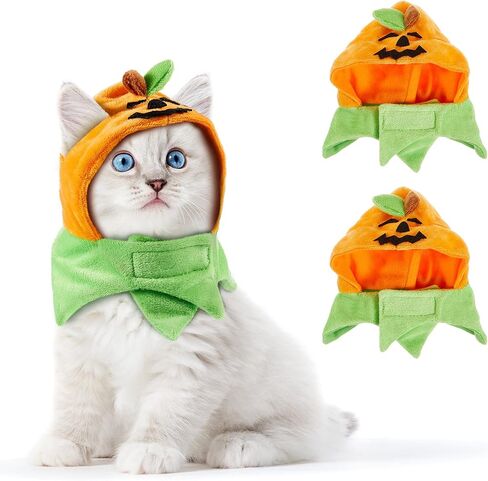 Xuniea 2 Pieces Halloween Pumpkin Cat Hat Adjustable Pumpkin Cat Costumes Cute Pumpkin Cat Party Hat Cat Cosplay Costume Cap for Pet Cats Kitty Kitten Festival Costumes in Kuwait