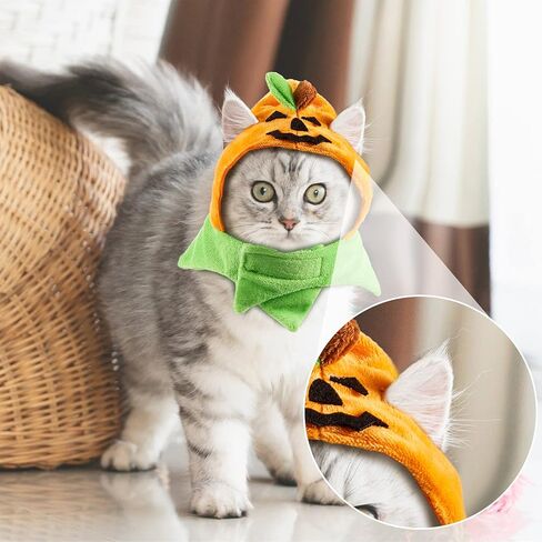 Xuniea 2 Pieces Halloween Pumpkin Cat Hat Adjustable Pumpkin Cat Costumes Cute Pumpkin Cat Party Hat Cat Cosplay Costume Cap for Pet Cats Kitty Kitten Festival Costumes in Kuwait