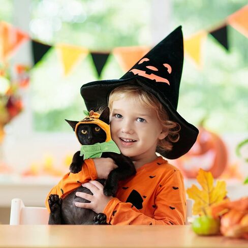 Xuniea 2 Pieces Halloween Pumpkin Cat Hat Adjustable Pumpkin Cat Costumes Cute Pumpkin Cat Party Hat Cat Cosplay Costume Cap for Pet Cats Kitty Kitten Festival Costumes in Kuwait