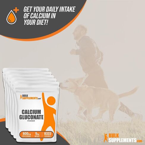 BulkSupplements.com مسحوق جلوكونات الكالسيوم - مكمل الكالسيوم، مسحوق الكالسيوم - مكمل جلوكونات الكالسيوم، 600 مجم (55 مجم كالسيوم) لكل وجبة، 500 جرام (1.1 رطل) in Saudi Arabia