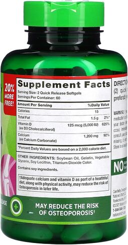 Nature's Truth Absorbable Calcium 1200 mg Plus D3 5000 IU per Serving Quick Release Softgels - 120 ct, Pack of 2 in Saudi Arabia