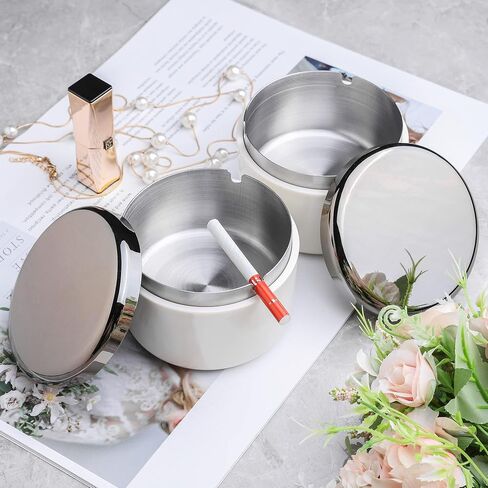 Smokeless Ashtray with Lid Ash Tray with Stainless Steel Liner Inside Cool Ashtrays for Cigarettes Outdoor Patio Home Office Tabletop（Dark Green) in Kuwait