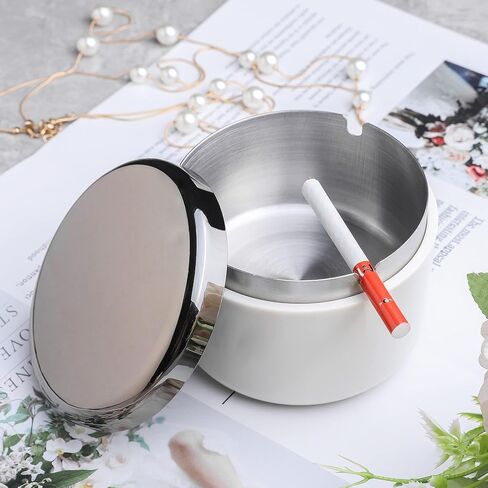 Smokeless Ashtray with Lid Ash Tray with Stainless Steel Liner Inside Cool Ashtrays for Cigarettes Outdoor Patio Home Office Tabletop（Dark Green) in Kuwait