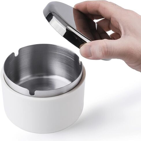 Smokeless Ashtray with Lid Ash Tray with Stainless Steel Liner Inside Cool Ashtrays for Cigarettes Outdoor Patio Home Office Tabletop（Dark Green) in Kuwait