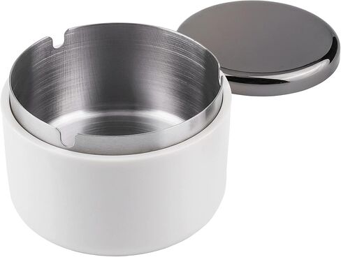 Smokeless Ashtray with Lid Ash Tray with Stainless Steel Liner Inside Cool Ashtrays for Cigarettes Outdoor Patio Home Office Tabletop（Dark Green) in Kuwait