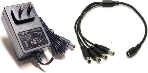 [UL Listed] 12V 2A AC Adapter with 4-Way Power Splitter for CCTV Security Cameras, Regulated 12Volts 2000mA 24W AC DC Universal Power Supply Cord for Samsung Wisenet Night Owl Lorex Q-See Swann in Kuwait