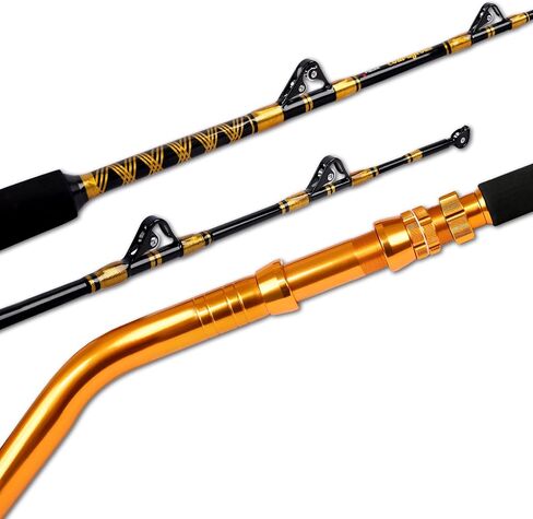 Fiblink Saltwater Fishing Rod 2 Piece Bent Butt Trolling Rod Deep Sea Roller Rod Big Game Conventional Boat Fishing Pole(50-80lbs/80-120lbs,5'6"/6') in Kuwait