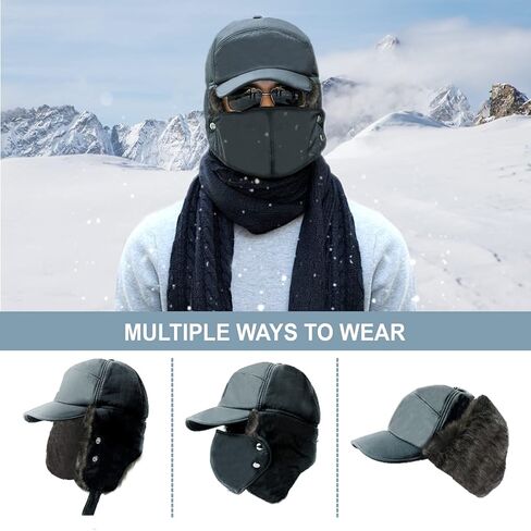 Phaiy Trapper Hat for Men Women, Winter Hats with Ear Flaps, Full Face Windproof Mask Baseball Cap with Warm Faux Fur Lined in Kuwait