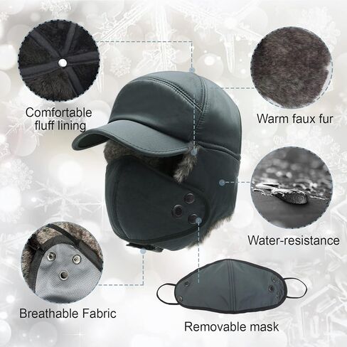 Phaiy Trapper Hat for Men Women, Winter Hats with Ear Flaps, Full Face Windproof Mask Baseball Cap with Warm Faux Fur Lined in Kuwait