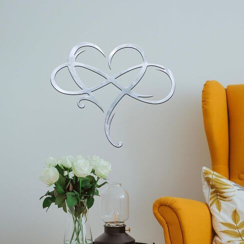 Infinity Heart Metal Wall Decor, Unique Infinity Heart Wall Decor Love Sign Plaque Steel Art Geometric Bedroom Ornaments Cut Out for Home, Wedding Decor (11.4x13.7in, Black) in Kuwait
