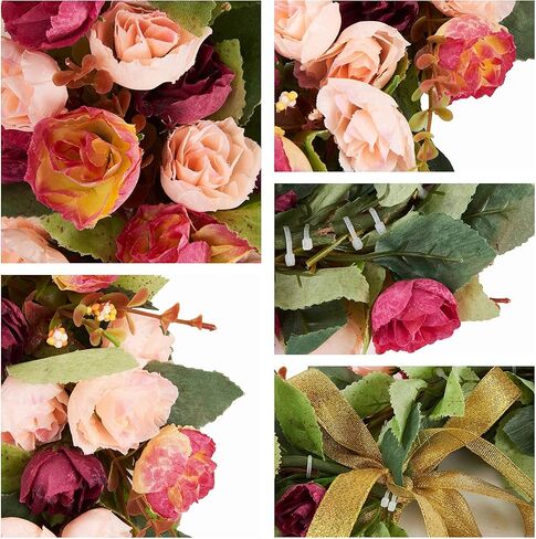 إكليل إكليل على شكل قلب من SISJULY إكليل فني عتيق لمحاكاة زهور الورد لتزيين المنزل ونبيذ أحمر (14 بوصة، قلب) in Kuwait