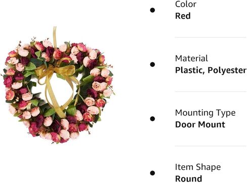 إكليل إكليل على شكل قلب من SISJULY إكليل فني عتيق لمحاكاة زهور الورد لتزيين المنزل ونبيذ أحمر (14 بوصة، قلب) in Kuwait