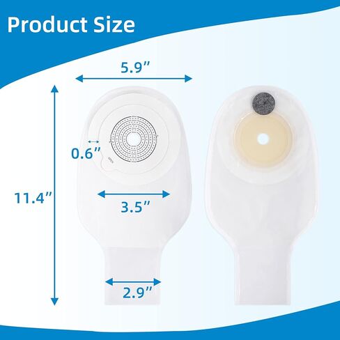 10 قطع من اكياس فغر القولون، لوازم فغر القولون، اكياس من قطعة واحدة قابلة للتصريف مع مشبك اغلاق للعناية بالفغر اللفائفي، مقصوصة لتناسب الجسم، عبوة مع صندوق. (مع الكربون المنشط) in Kuwait