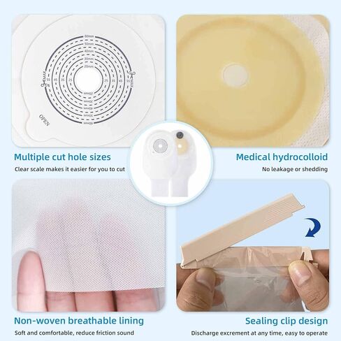 10 قطع من اكياس فغر القولون، لوازم فغر القولون، اكياس من قطعة واحدة قابلة للتصريف مع مشبك اغلاق للعناية بالفغر اللفائفي، مقصوصة لتناسب الجسم، عبوة مع صندوق. (مع الكربون المنشط) in Kuwait