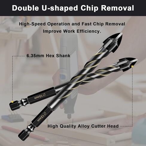 طقم رؤوس مثقاب البناء 12 قطعة، مجموعة رؤوس مثقاب خرسانية لبلاط السيراميك والطوب والزجاج والبلاستيك والخشب، رأس كربيد التنجستن للعمل مع مرآة حائط، رصف على الخرسانة أو جدار الطوب (4 5 6 8 10 12 مم) in Kuwait