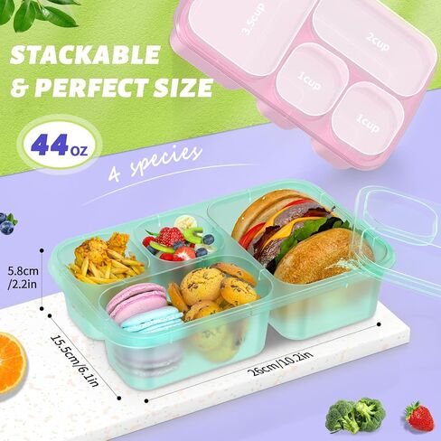 مجموعة صندوق الغداء XGXN Bento - 4 حاويات لإعداد الوجبات للأطفال والكبار، حاويات صندوق الغداء سميكة وسهلة التنظيف، قابلة للتكديس، آمنة للاستخدام في الميكروويف، خالية من مادة BPA (قمح (أرجواني/أخضر/أزرق/برتقالي)) in Kuwait