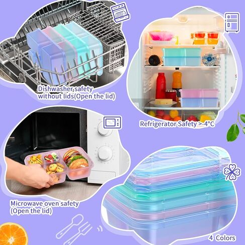 مجموعة صندوق الغداء XGXN Bento - 4 حاويات لإعداد الوجبات للأطفال والكبار، حاويات صندوق الغداء سميكة وسهلة التنظيف، قابلة للتكديس، آمنة للاستخدام في الميكروويف، خالية من مادة BPA (قمح (أرجواني/أخضر/أزرق/برتقالي)) in Kuwait