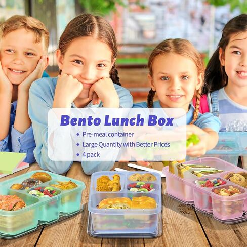 مجموعة صندوق الغداء XGXN Bento - 4 حاويات لإعداد الوجبات للأطفال والكبار، حاويات صندوق الغداء سميكة وسهلة التنظيف، قابلة للتكديس، آمنة للاستخدام في الميكروويف، خالية من مادة BPA (قمح (أرجواني/أخضر/أزرق/برتقالي)) in Kuwait