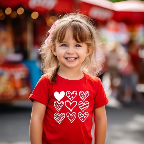تي شيرت للأطفال الصغار البنات والأولاد لعيد الحب على شكل قلب، بأكمام قصيرة من القطن، 4T-1T in Kuwait