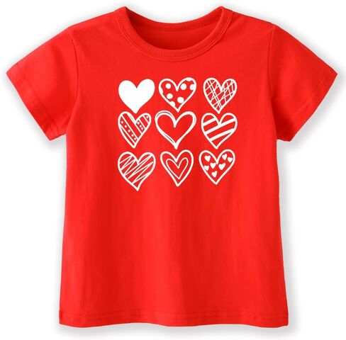 تي شيرت للأطفال الصغار البنات والأولاد لعيد الحب على شكل قلب، بأكمام قصيرة من القطن، 4T-1T in Kuwait