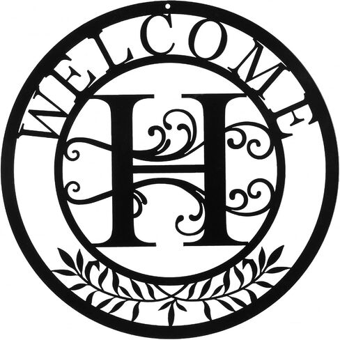 CINPIUK Initial Welcome Sign, 12 Inch Metal Monogrammed Sign Farmhouse Front Door Porch Sign Wall Art Decor, Monogram Gift Rustic Welcome Wreath Hanging Ornament for Indoor Outdoor, L in Saudi Arabia