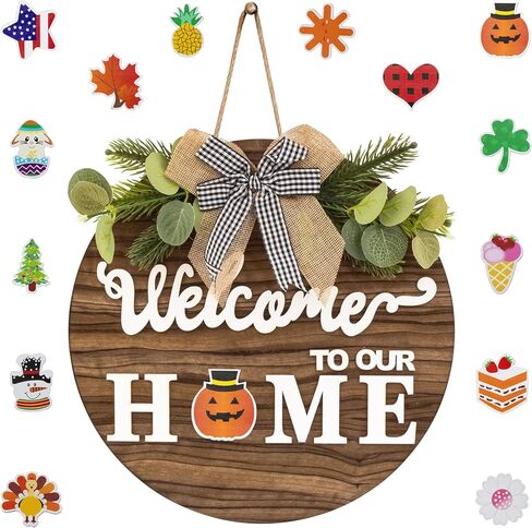 Welcome Wreath Frames front door signs for home decor – 30cm diameter Welcome Sign for Front Door Decor With Magnetic Interchangeable Icons, Suitable for All Seasons and Occasions – Perfect Front door in Saudi Arabia