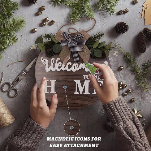 Welcome Wreath Frames front door signs for home decor – 30cm diameter Welcome Sign for Front Door Decor With Magnetic Interchangeable Icons, Suitable for All Seasons and Occasions – Perfect Front door in Saudi Arabia