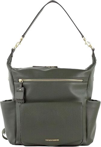 حقيبة ظهر TWELVElittle Peek A Boo للحفاضات قابلة للتحويل مع وسادة تغيير وحقيبة مناديل ومشابك لعربة الأطفال، جلد نباتي in Kuwait