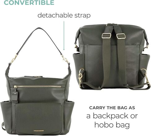 حقيبة ظهر TWELVElittle Peek A Boo للحفاضات قابلة للتحويل مع وسادة تغيير وحقيبة مناديل ومشابك لعربة الأطفال، جلد نباتي in Kuwait