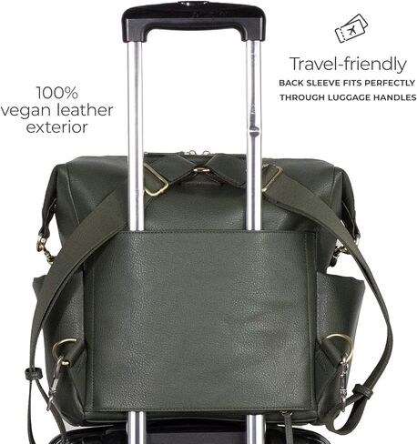 حقيبة ظهر TWELVElittle Peek A Boo للحفاضات قابلة للتحويل مع وسادة تغيير وحقيبة مناديل ومشابك لعربة الأطفال، جلد نباتي in Kuwait