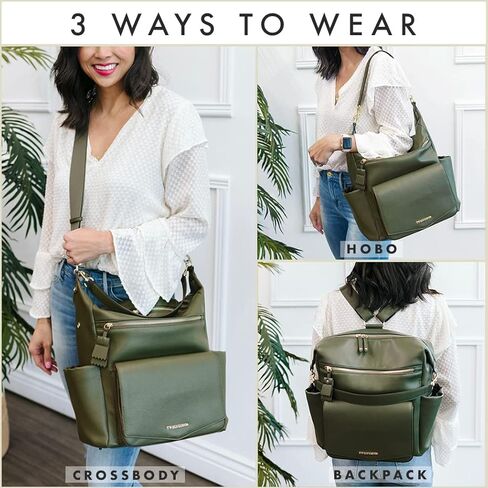 حقيبة ظهر TWELVElittle Peek A Boo للحفاضات قابلة للتحويل مع وسادة تغيير وحقيبة مناديل ومشابك لعربة الأطفال، جلد نباتي in Kuwait