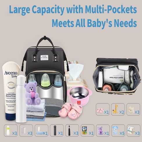 Diaper Bag Backpack Multifunction Baby Bag Waterproof Large Travel Back Pack with Changing Station and USB Charging Port for Moms Dads Baby Registry Search Newborn Baby essential Gifts in Kuwait
