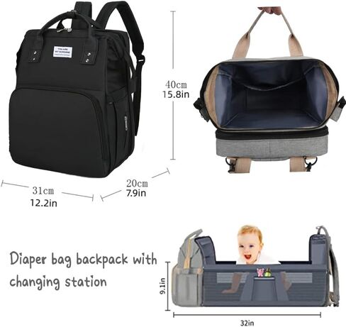 Diaper Bag Backpack Multifunction Baby Bag Waterproof Large Travel Back Pack with Changing Station and USB Charging Port for Moms Dads Baby Registry Search Newborn Baby essential Gifts in Kuwait