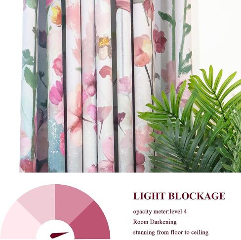 jewement Blackout Ink-wash Scenery Curtains for Bedroom and Living Room,2 Panels Pink Flowers in Clusters Curtains for Room,Tapestry Curtains(Cute Green and Pink) (Pink) in Saudi Arabia