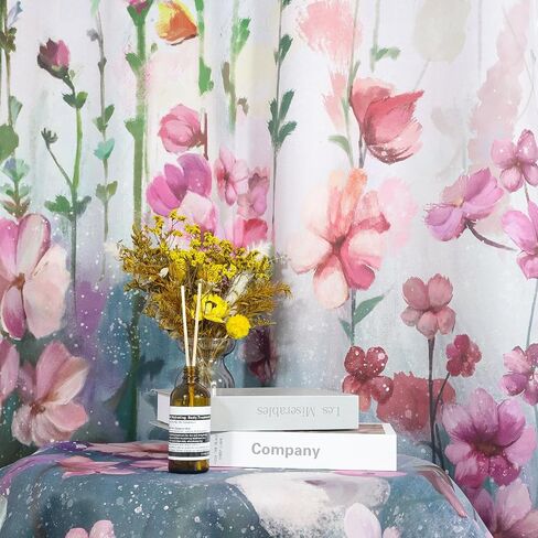 jewement Blackout Ink-wash Scenery Curtains for Bedroom and Living Room,2 Panels Pink Flowers in Clusters Curtains for Room,Tapestry Curtains(Cute Green and Pink) (Pink) in Saudi Arabia