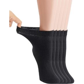 5 أزواج من جوارب Yomandamor للكاحل غير المربوطة لمرضى السكري للنساء جورب أسود Coolmax بدون خياطة مقاس 9-11 in Kuwait
