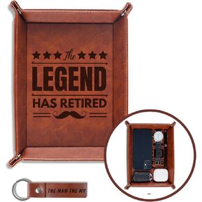 INNObeta Retirement Gifts for Men, Valet Tray, Desktop Storage Organizer PU Leather Bedside Tray Key Coin Holder for Papa, Perfect for Birthday, Christmas Father's Day - This Legend Has Retired in Kuwait
