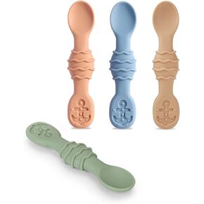 Socub Baby Spoons Self Feeding 6 Months, Silicone Baby Spoon First Stage for Toddlers, Baby Feeding Spoon for Babies 6-12 Months, Baby Led Weaning Utensils BPA Free, Dishwasher Safe- Set of 4 Pack in Kuwait