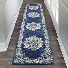 Nourison Grafix Traditional Navy Blue 2'3" x 10' Area -Rug, Easy -Cleaning, Non Shedding, Bed Room, Living Room, Dining Room, Kitchen (2x10) in Saudi Arabia