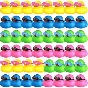 Chivao 48 Pcs Mini Rubber Ducks Bath Duck in Bulk 48 Sunglasses Toy Set Christmas Valentine Duck Gift Bath Toy Bathtub Toys for Gift Holiday Cruise Birthday Party Favor(Yellow, Black)