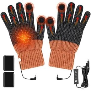 Outdoor USB Heated Gloves for Women and Men Rechargeable, Winter Hand Warmers Heating Gloves Pattern Knitting Wool, Full Finger Gloves Unisex Anti Slip Gloves for Working Typing Washable (Orange) in Kuwait