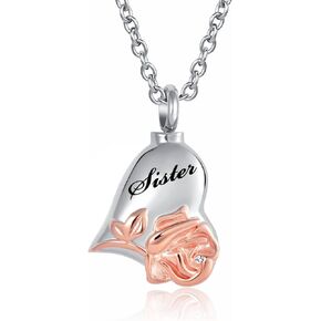 LuxglitterLin Rose Flower Urn Necklace Cremation Jewelry for Ashes Heart Keepsake Memorial Locket Jewelry for Women