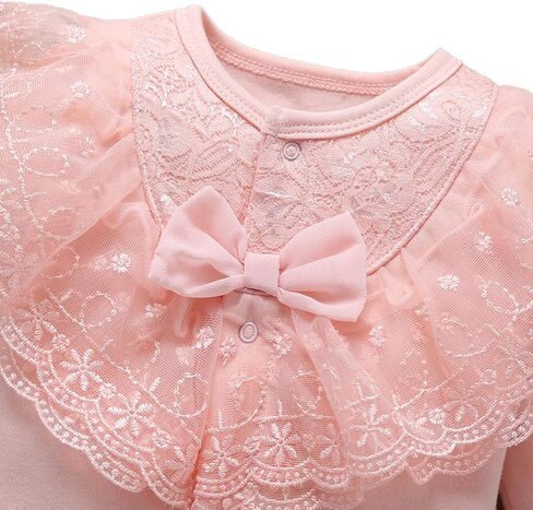amropi Baby Girls Cotton Romper Lace Collar Jumpsuits Long Sleeve Coveralls with Hat 2 Pieces for 0-18 Months in Saudi Arabia