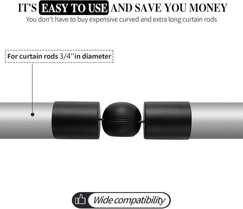 Anndason موصل الكوع المفصلي عالي التحمل، قضيب الستارة، موصل الكوع لقضبان ستائر نافذة الخليج مقاس 3/4 بوصة، لون أسود، (مجموعة من 2) in Kuwait