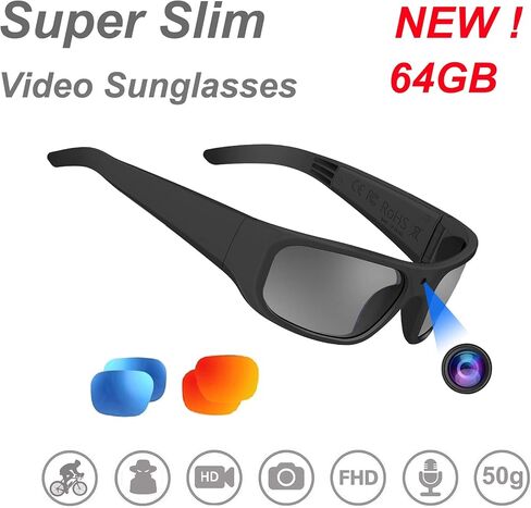 نظارات كاميرا OhO sunshine 64G، دقة 24M H.265 1080P نظارات ذكية مع عدسة نظارات شمسية UV400 للرياضة الخارجية in Kuwait
