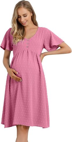 Coolmee Maternity Dress Womens V Neck Tunic Swing Dresses Babydolll Mini Dress Casual Nursing Tunic Dress in Kuwait