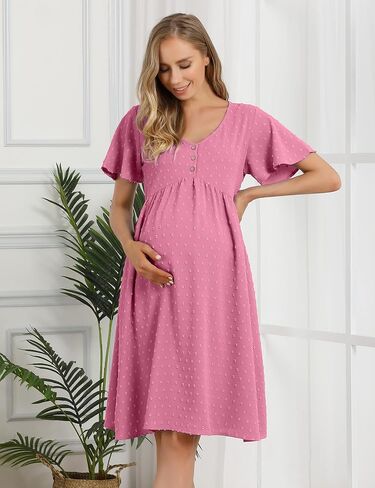 Coolmee Maternity Dress Womens V Neck Tunic Swing Dresses Babydolll Mini Dress Casual Nursing Tunic Dress in Kuwait