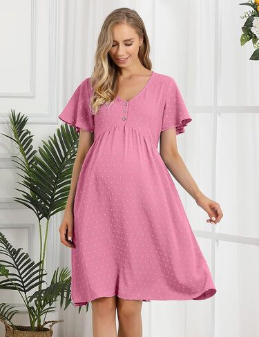 Coolmee Maternity Dress Womens V Neck Tunic Swing Dresses Babydolll Mini Dress Casual Nursing Tunic Dress in Kuwait